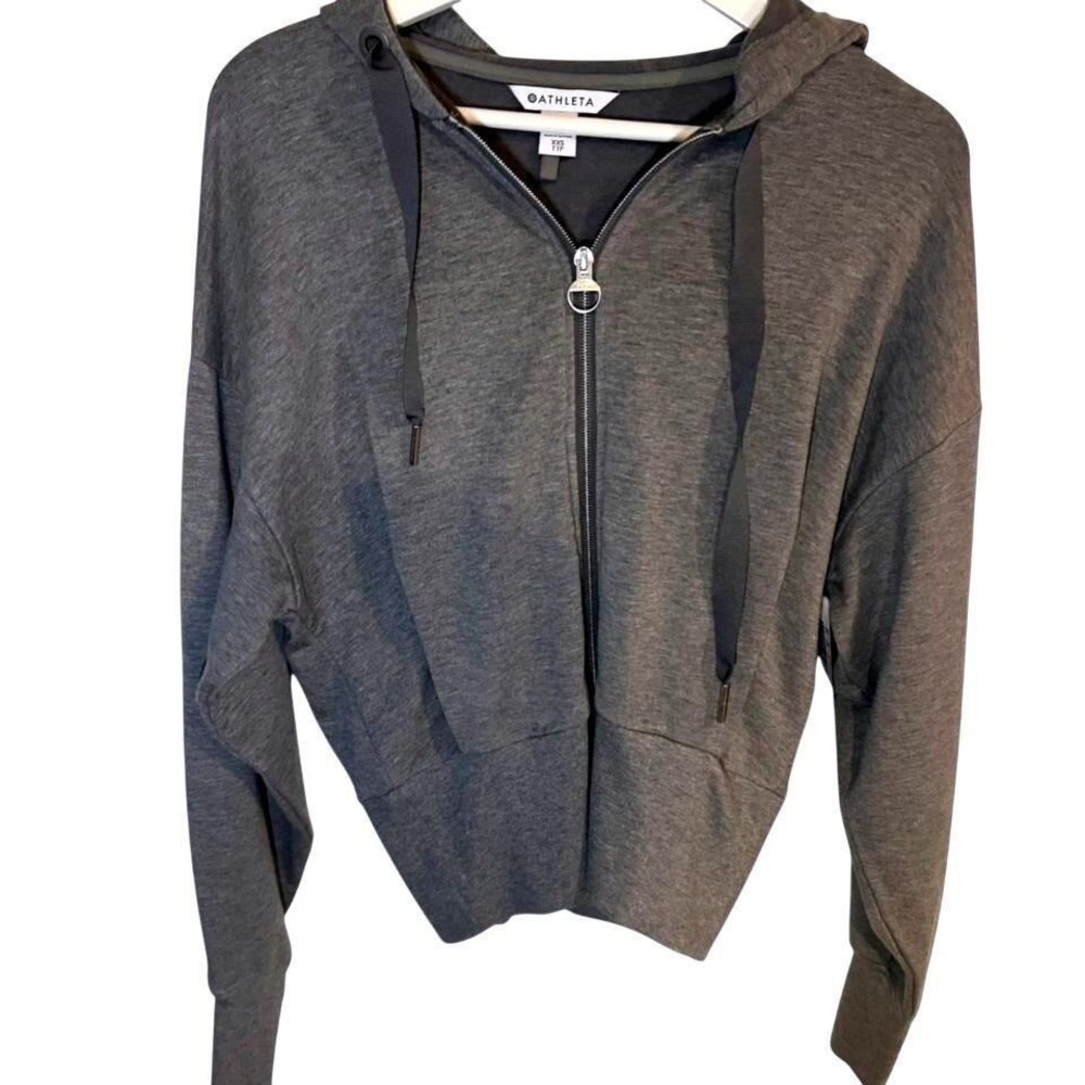 Athleta Womens Charcoal Gray Heathered Full Zip Cropped Hoodie Jacket XXS TTP